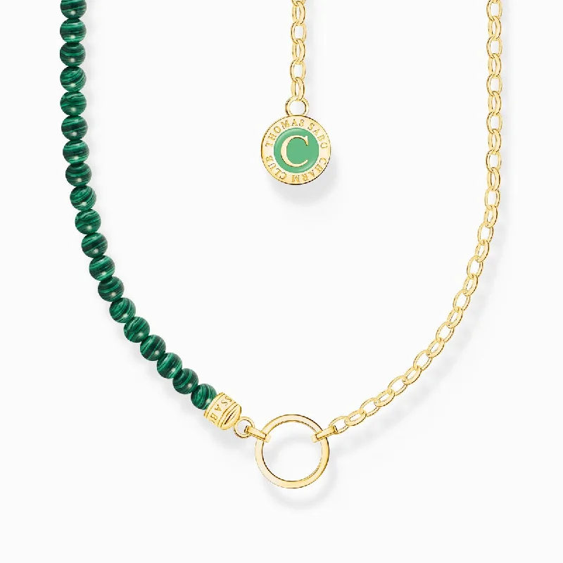 wedding pendant necklaces for women -Thomas Sabo Silver charm necklace with green beads yellow-gold plated KE2190-140-6-L45V