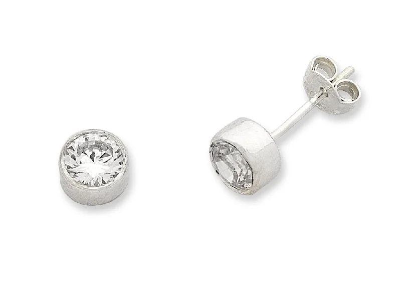 chic drop earrings for women -Sterling Silver 5mm Bezel Set Cubic Zirconia Stud Earrings