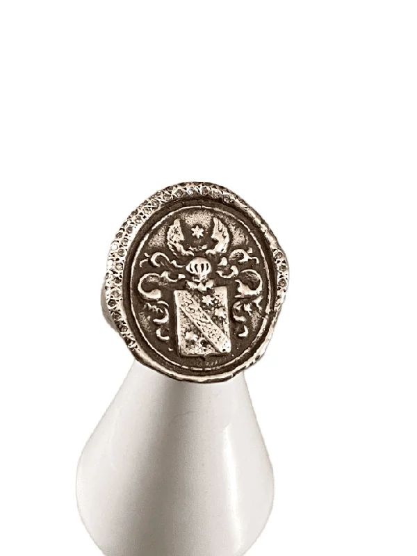 fashion cocktail rings -Sterling and Diamond Coat of Arms Ring size 6