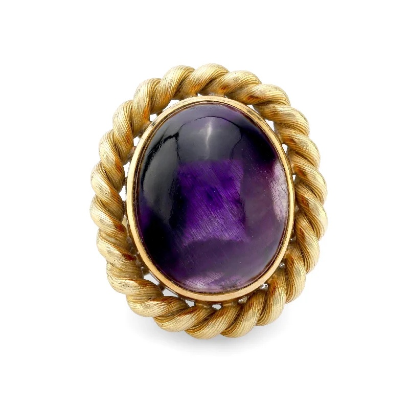 halo engagement rings -English Mid-Century 18k yellow gold amethyst ring