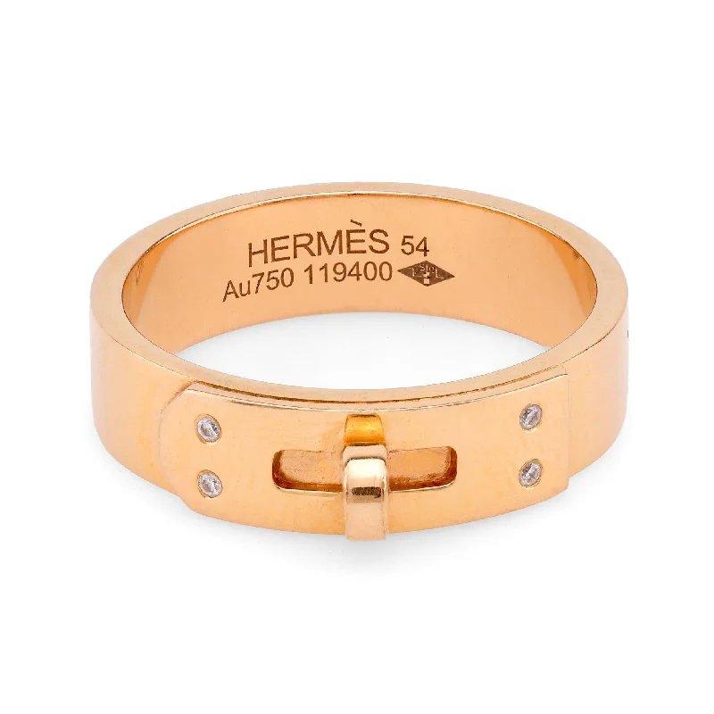 promise rings for women -Hermes diamond 18k yellow gold Kelly ring