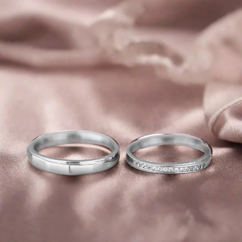 wedding ring bands -Minimal Couples 925 Silver Rings (Adjustable)