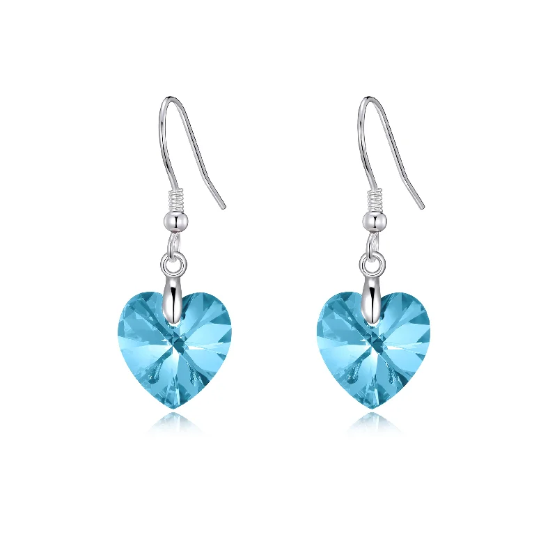 elegant earrings for women -Sterling Silver Aquamarine Heart Earrings Created with Zircondia® Crystals