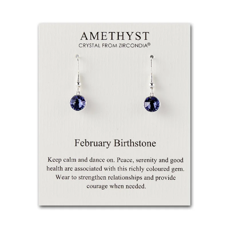 handmade silver earrings for women -February Birthstone Drop Earrings Created with Amethyst Zircondia® Crystals