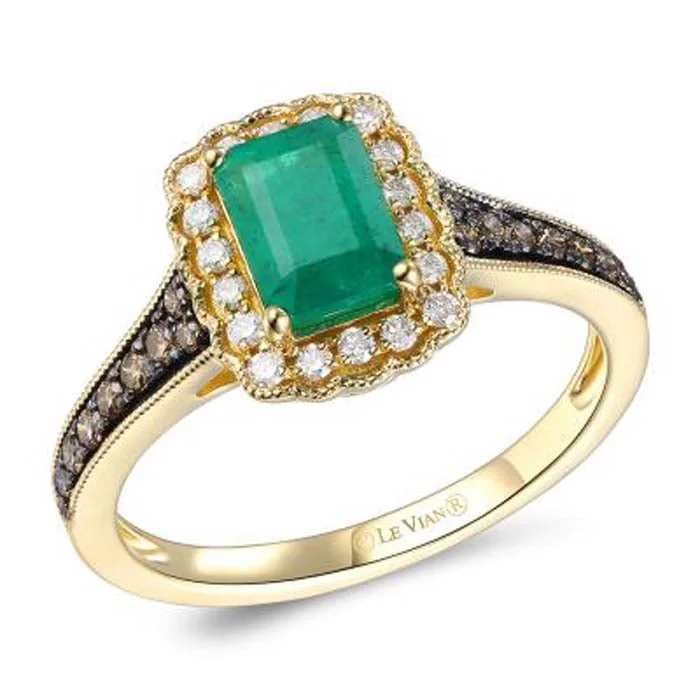 classic rings for women -Le Vian Creme Brulee Ring featuring Costa Smeralda Emerald and Nude and Chocolate Diamonds in 14K Honey Gold