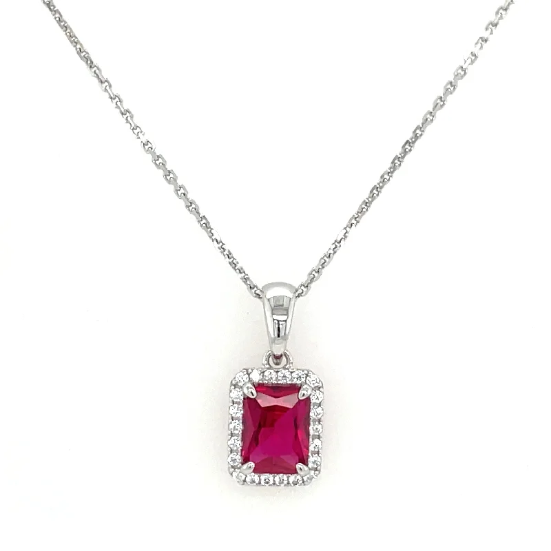 personalized gold necklaces for women -Sterling Silver Emerald Cut Ruby Cz Necklace