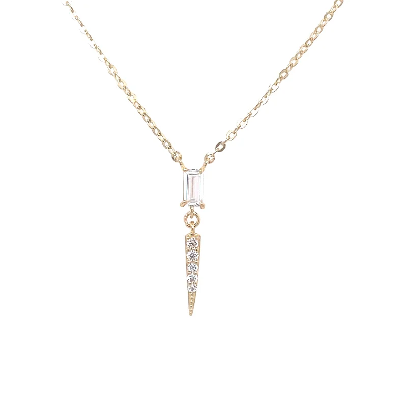 long chain necklaces for women -9ct Yellow Gold CZ Baguette & Spike Necklace