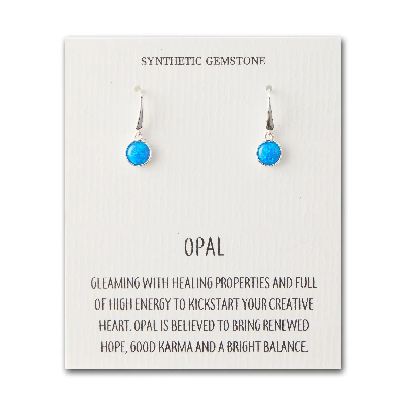 simple hoop earrings for women -Synthetic Blue Opal Drop Earrings with Quote Card