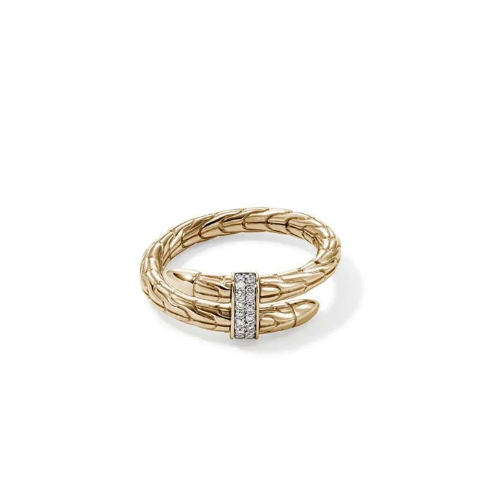 simple wedding bands for women -John Hardy Single Wrap Spear Ring with Diamonds in 14K Yellow Gold