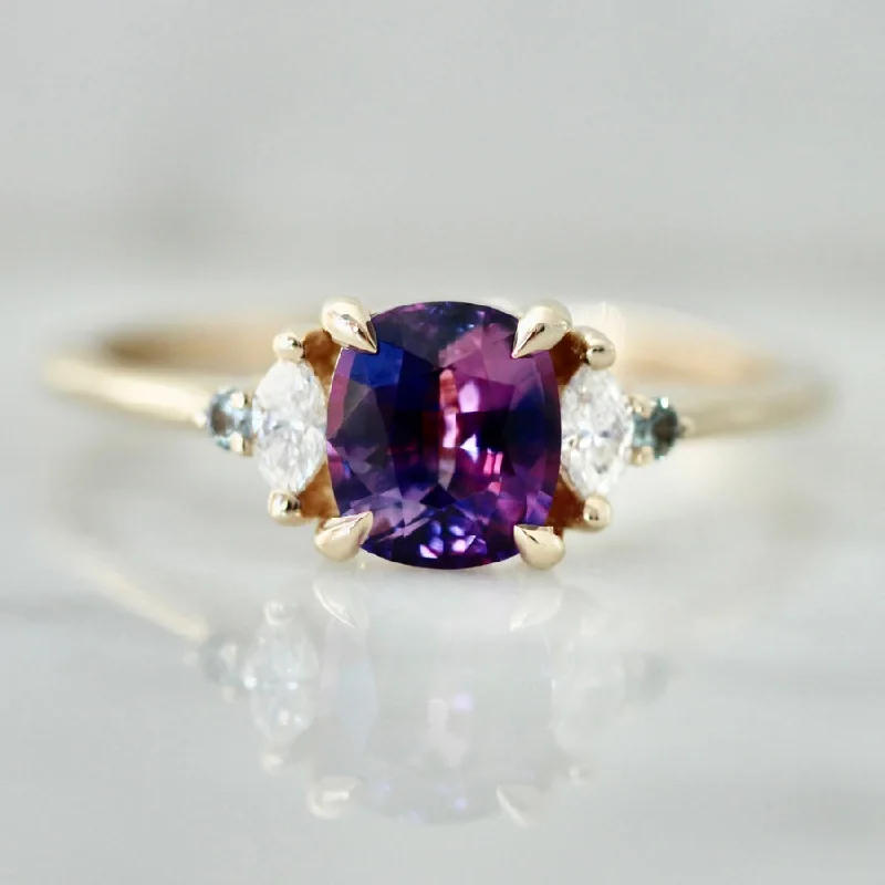 sapphire rings for women -Cosmic Sundae Purple-Blue Bi Color Cushion Cut Sapphire Ring