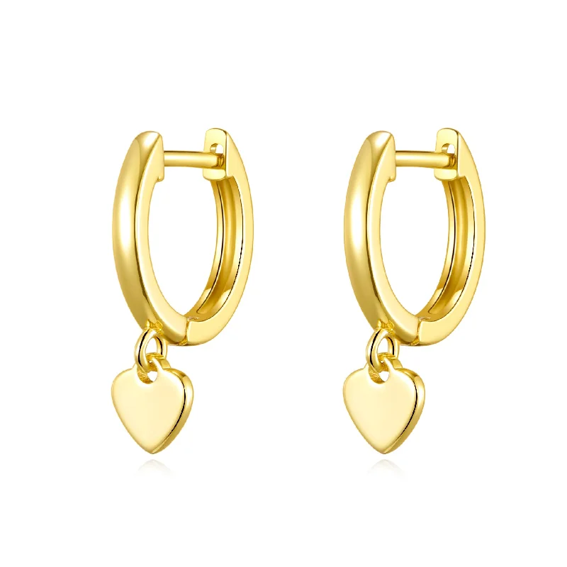 large gold hoop earrings for women -Gold Plated Heart Charm Hoop Earrings