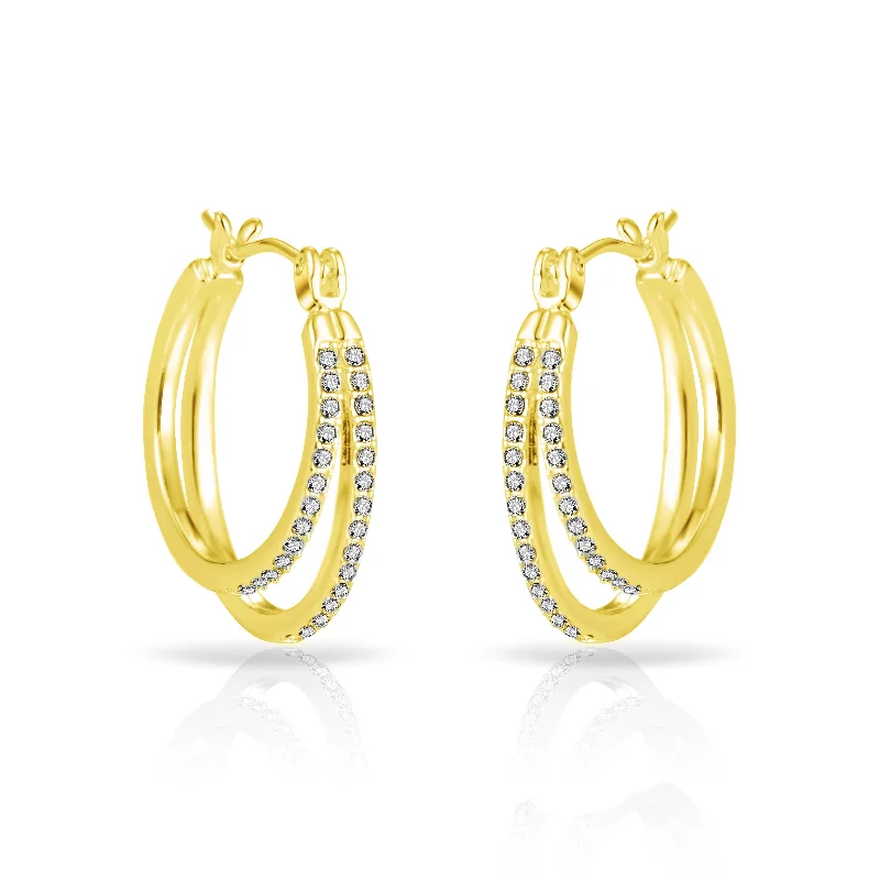 fashion earrings for women -Gold Plated Double Hoop Earrings Created with Zircondia® Crystals