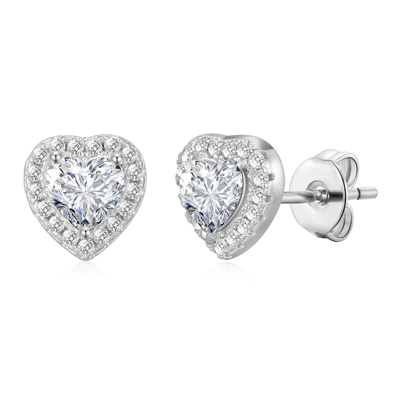 stylish gemstone earrings for women -Silver Plated Heart Halo Earrings Created with Zircondia® Crystals