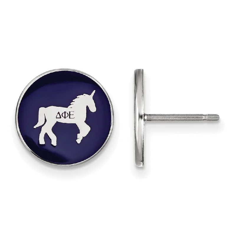 chunky earrings for women -Sterling Silver Delta Phi Epsilon Enamel Unicorn Post Earrings