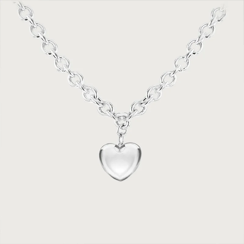 art deco necklaces for women -Amore Puff Heart Chain Necklace