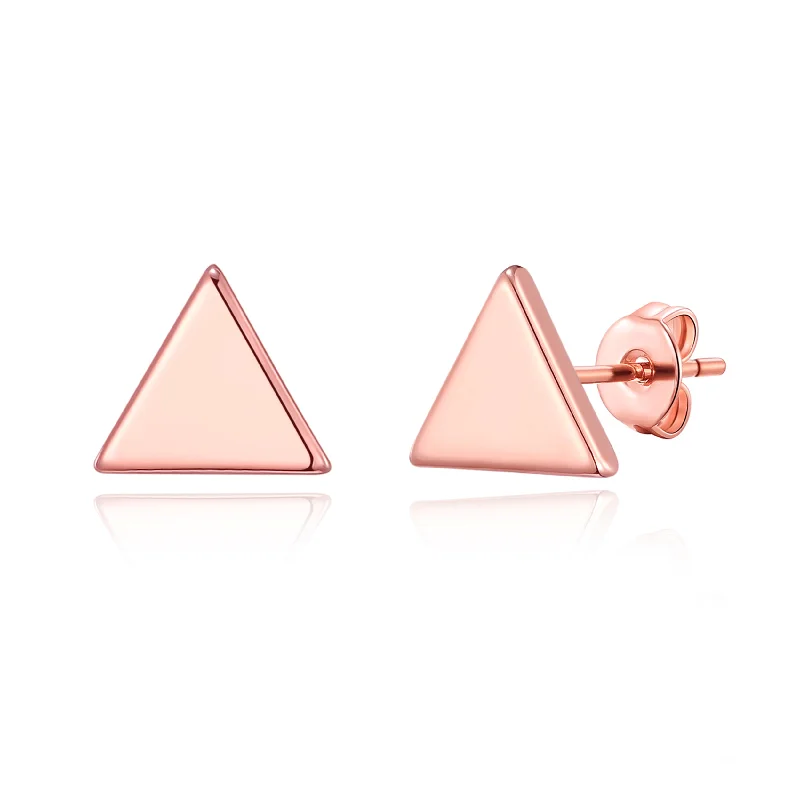 cute earrings for women -Rose Gold Plated Triangle Stud Earrings