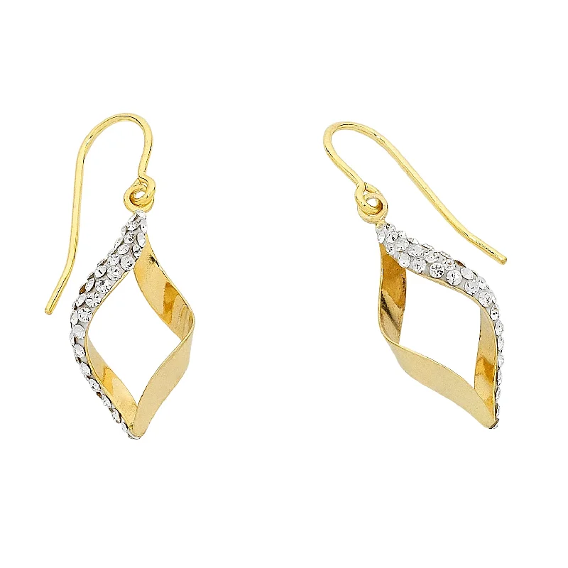 elegant earrings for women -9ct Yellow Gold Silver Infused Crystal Twist Earrings