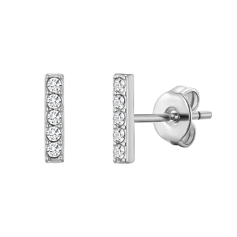 modern pearl earrings for women -Silver Plated Bar Earrings Created with Zircondia® Crystals