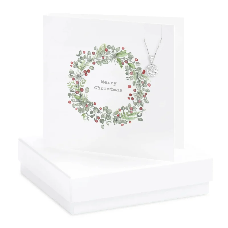 charm necklaces for women -Sterling Silver Christmas Pendant Necklace with CZ - Gift Set with Gift Box and Wreath Card