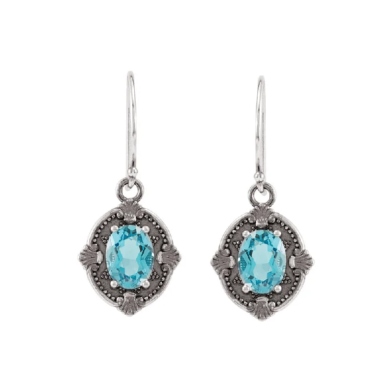 modern earrings for women -Sterling Silver Victorian Style Swiss Blue Topaz Dangle Earrings