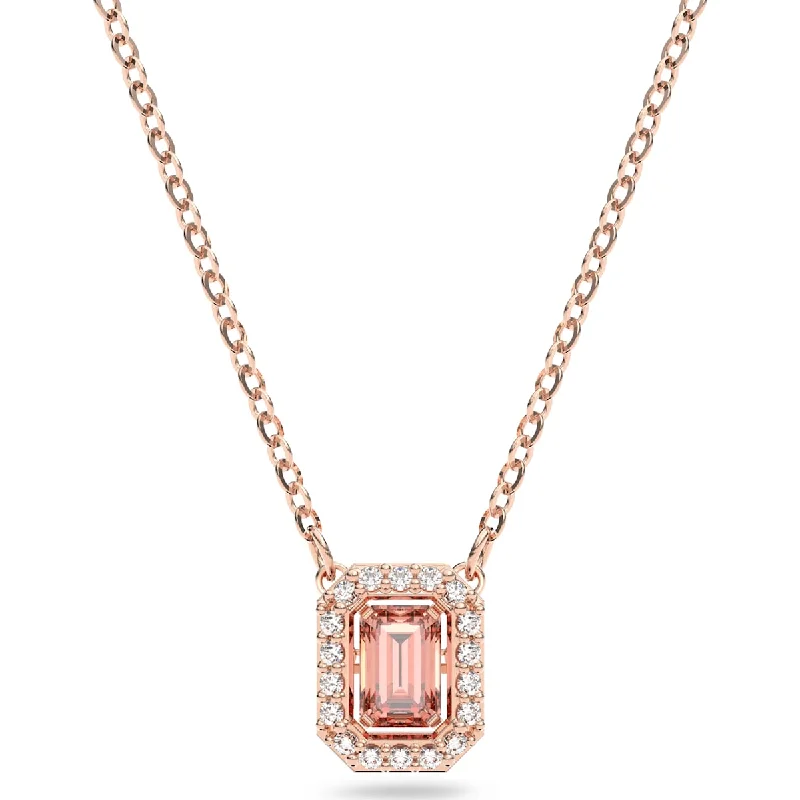 wedding pendant necklaces for women -Swarovski Millenia necklace, Octagon cut Swarovski Zirconia, Pink, Rose-gold tone plated 5614933