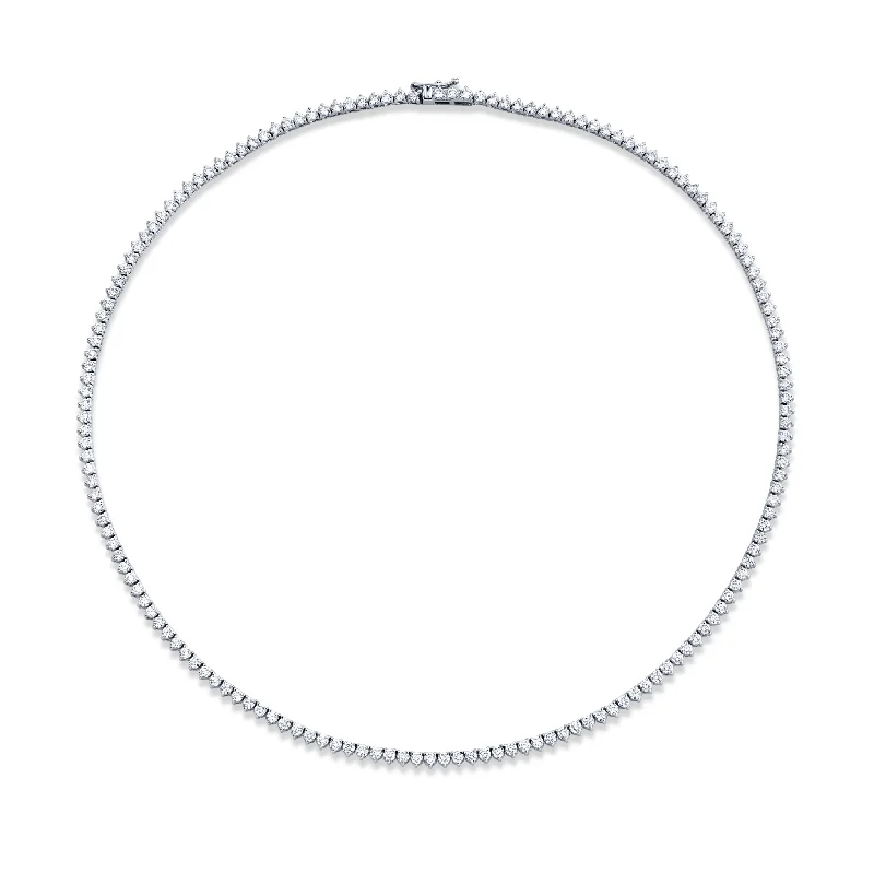 bridal necklaces for women -6.83 Carat Round Brilliant Diamonds 3-Prong Straight Line Necklace