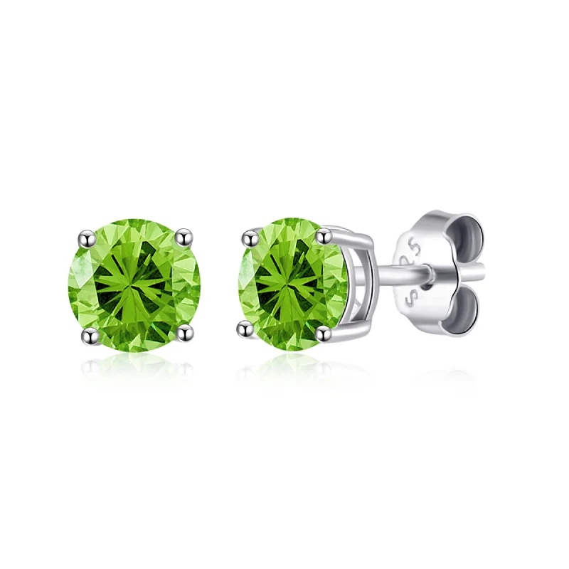 simple hoop earrings for women -Sterling Silver August (Peridot) Birthstone Earrings Created with Zircondia® Crystals