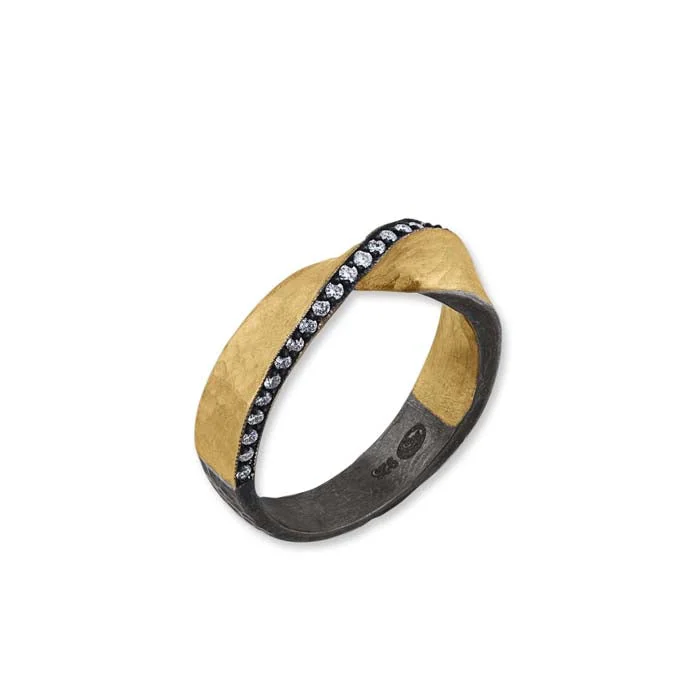 black diamond rings -Lika Behar Twist Ring with Diamonds in 24K Yellow Gold and Oxidized Sterling Silver