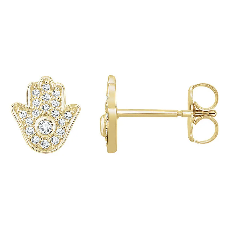 trendy statement earrings for women -8 x 8.5mm 14k Yellow Gold 1/5 CTW (H-I, I1) Diamond Hamsa Earrings