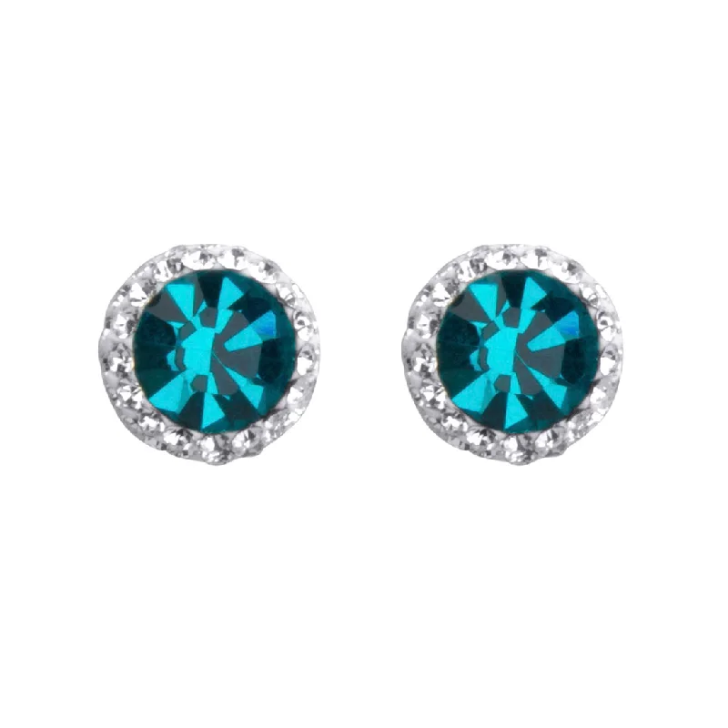 chic silver earrings for women -Sterling Silver Aqua Crystal December Birthstone Earrings