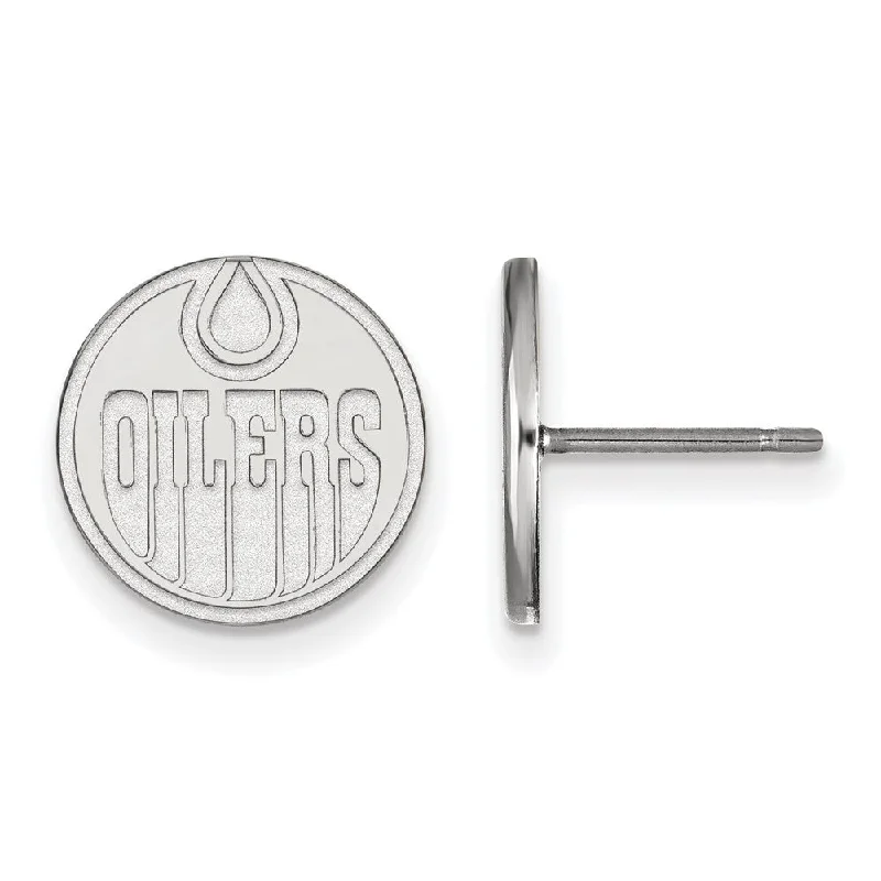 vintage drop earrings for women -14k White Gold NHL Edmonton Oilers Small Post Earrings