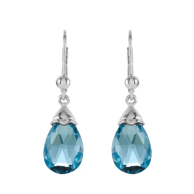 gold drop earrings for women -Swiss Blue Topaz Briolette & 14k White Gold Lever Back Earrings