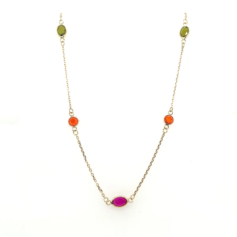 handmade necklaces for women -9ct Yellow Gold Multi Colour Gemstone Necklace