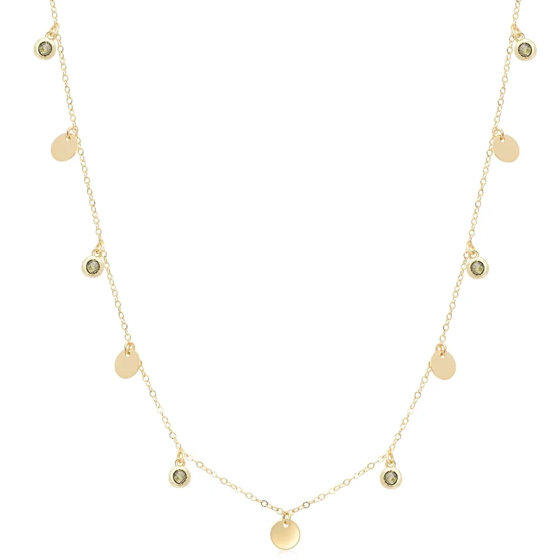 double chain necklaces for women -Gold Disc and Peridot Drop Station Necklace  Bezel