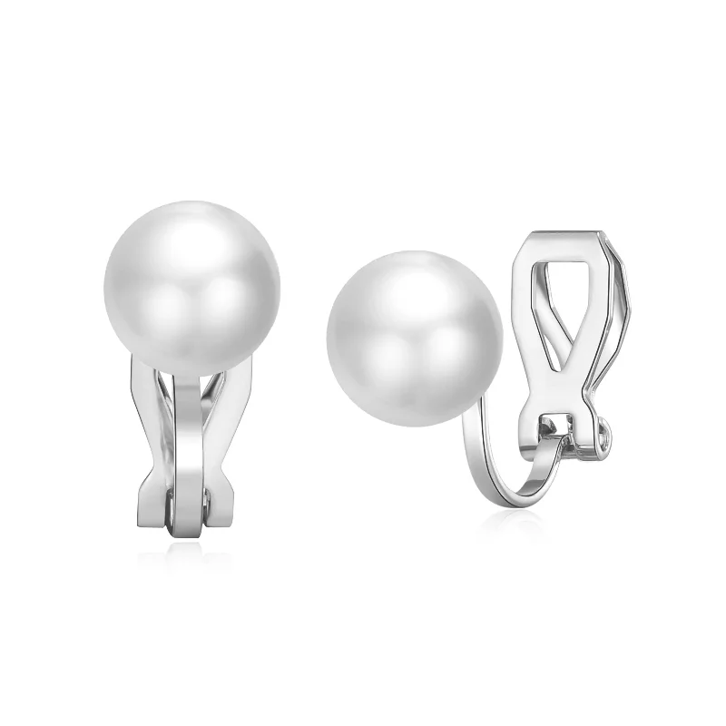 wedding earrings for women -Silver Plated Pearl Clip On Earrings