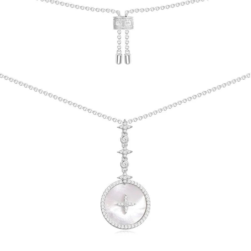 simple gold necklaces for women -APM Eternelle Star Necklace with Nacre - White Silver AC3965XNA