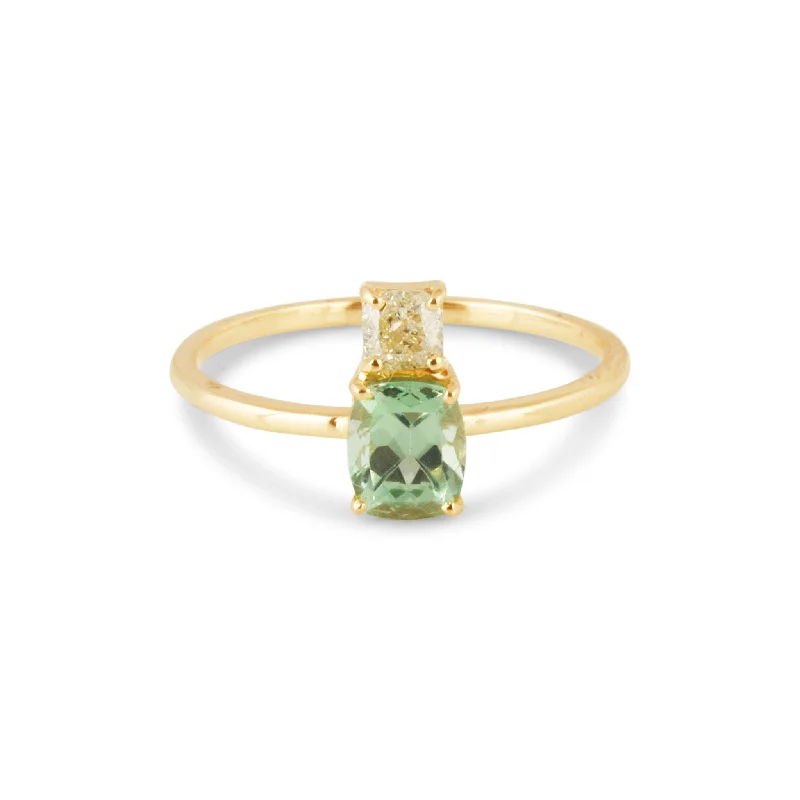 emerald-cut rings for women -Tsavorite Rect. & Diamond Sq. Ring In 18K Yellow Gold