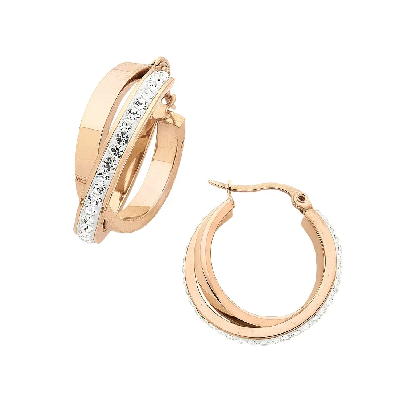 trendy earrings for women -Stainless Steel Double Hoop Earrings