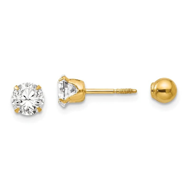 modern earrings for women -Reversible 5mm Crystal and Ball Screw Back Earrings in 14k Yellow Gold