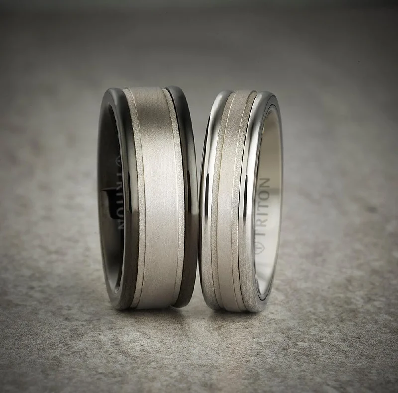 eternity wedding rings -8MM White Tungsten Carbide Ring - Step Edge 14K White Gold Insert with Round Edge