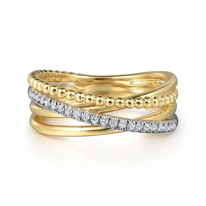 custom engagement rings -Gabriel & Co. Bujukan Diamond Criss Cross Ring in 14K Yellow and White Gold