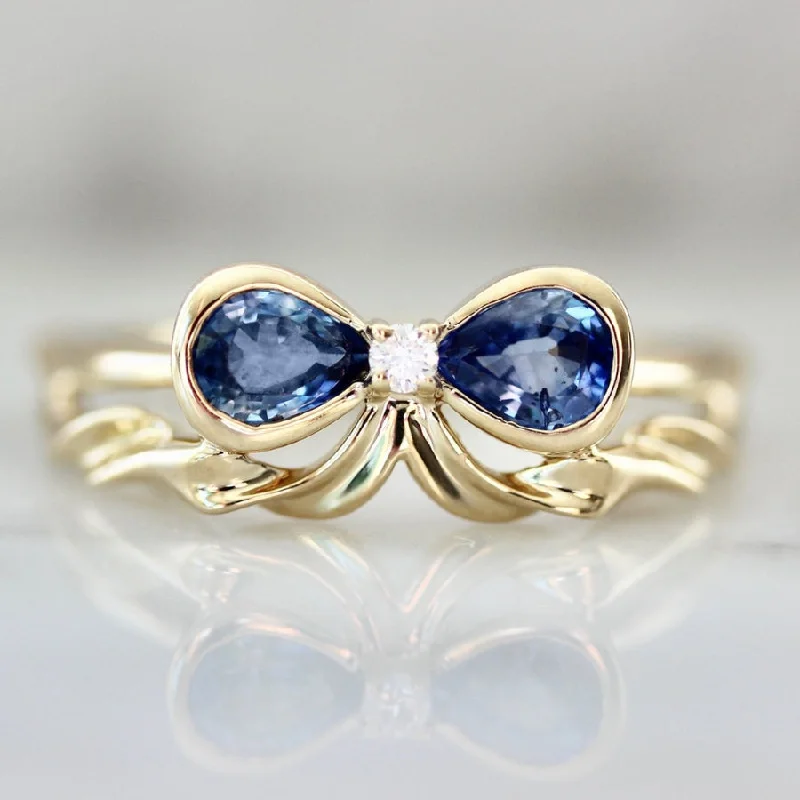 birthstone rings for women -Bowtiful Blue Pear Sapphire Bow Ring