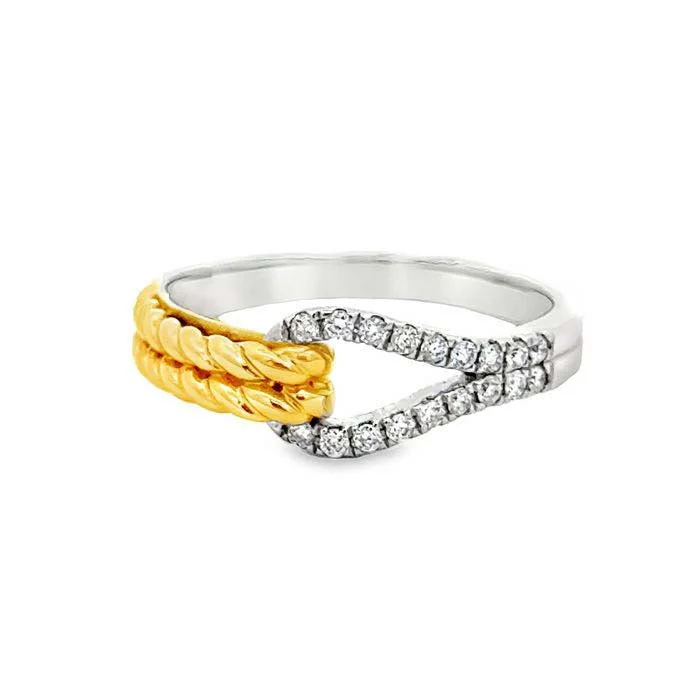 wedding ring sets for women -Mountz Collection Diamond Knot Ring in 14K White and Yellow Gold