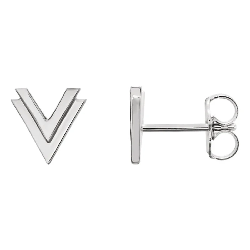 modern pearl earrings for women -8 x 8mm (5/16 Inch) Polished Platinum Small Double 'V' Earrings