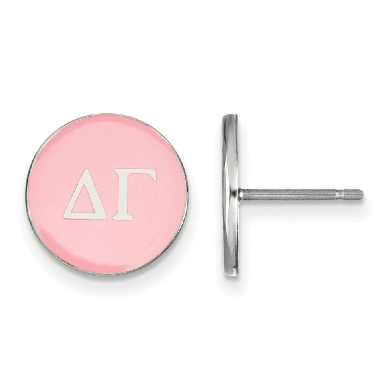 chic earrings for women -Sterling Silver Delta Gamma Pink Enamel Disc Post Earrings