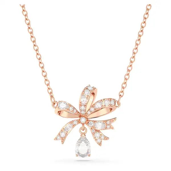 custom engraved necklaces for women -Swarovski Hyperbola necklace Bow, Small, White, Rose gold-tone plated 5656741