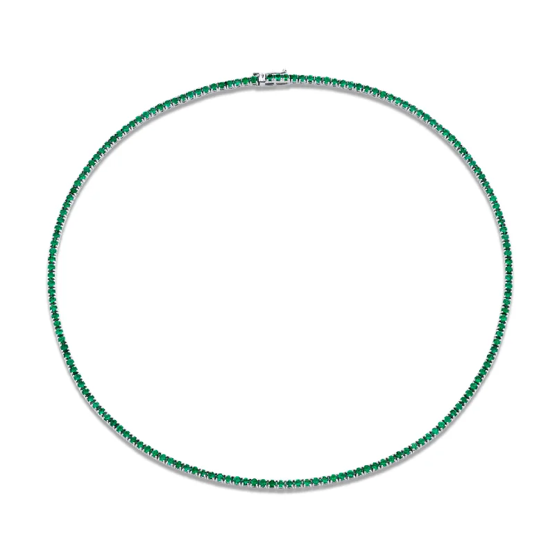 birthday gift necklaces for women -6.27 Carat 18k Yellow Gold Green Emerald Straight Line Necklace