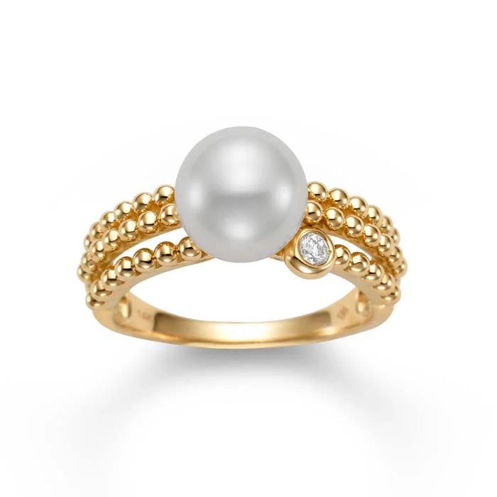 gold promise rings -Mastoloni Pearl 3-Row Beaded Ring in 14K Yellow Gold