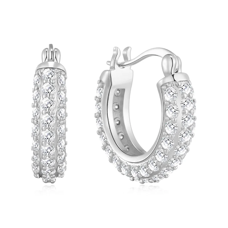 gold hoop earrings for women -Silver Plated 20mm Pave Hoop Earrings Created with Zircondia® Crystals