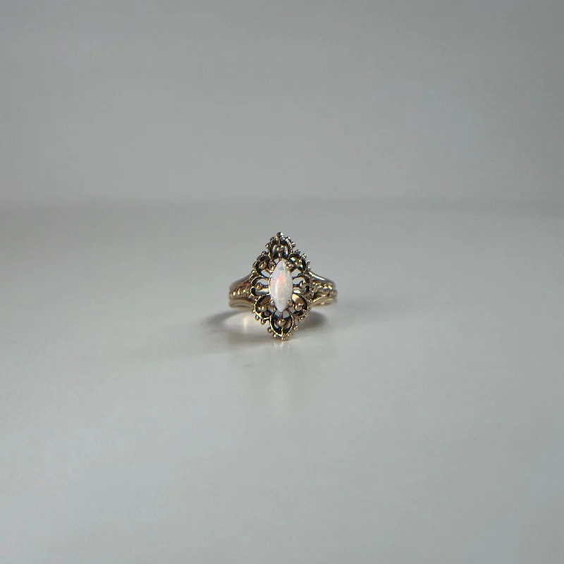 classic diamond rings -Vintage Opal Marquise Ring - Circa 1930-1940